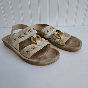 Earth Shoe Comfort Women's 8 Beige Suede‎ Beaded Slingback Sandals Boho Festival